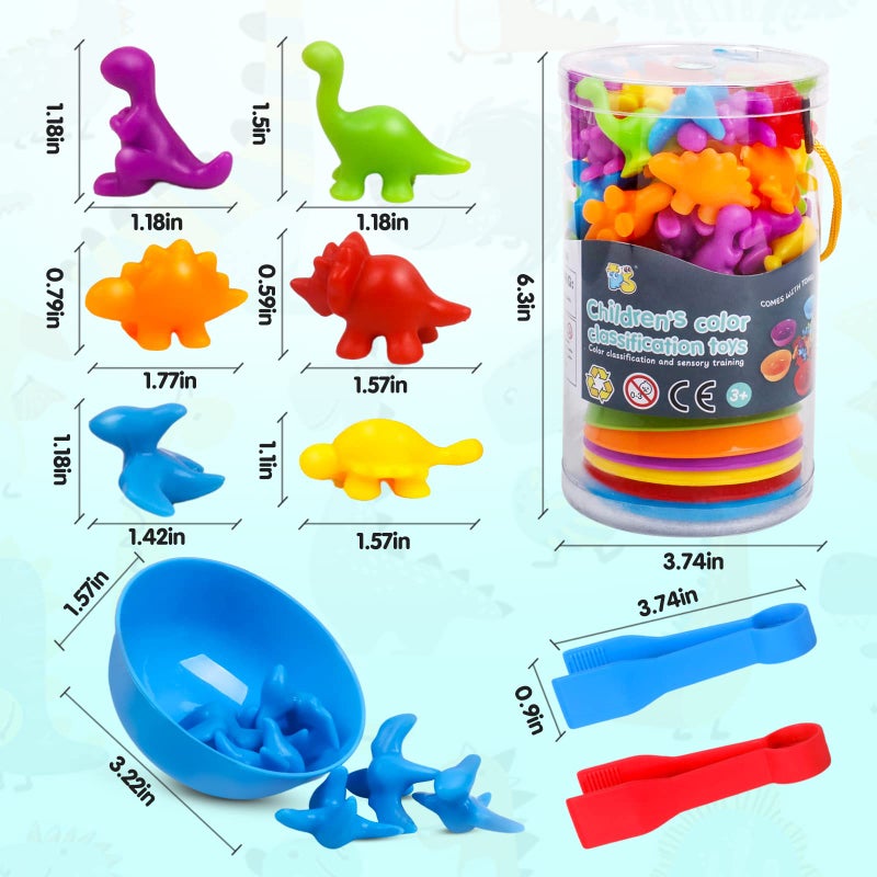 USATDD Counting Dinosaurs Montessori Toys Color Sorting Animals Matching Games Preschool Learning Activities Educational Sensory Toys Easter Basket Stuffers Gifts for Kids Toddlers Boys Girls Age 3+ - Image 2