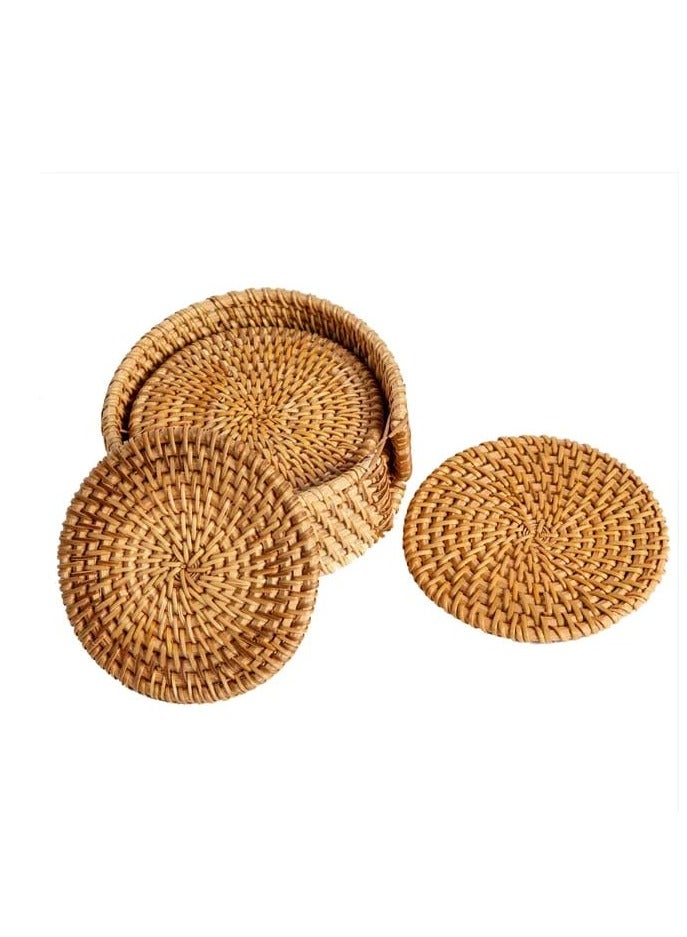 Liying 6pcs Handmade Natural Rattan Coasters for Drinks, Wicker Boho Coasters, Woven Coasters for Drinks | Heat Resistant Reusable Sauce  - Image 1