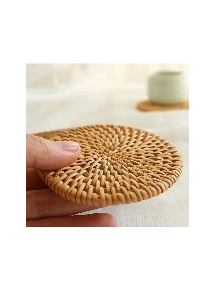 Liying 6pcs Handmade Natural Rattan Coasters for Drinks, Wicker Boho Coasters, Woven Coasters for Drinks | Heat Resistant Reusable Sauce  - Image 5