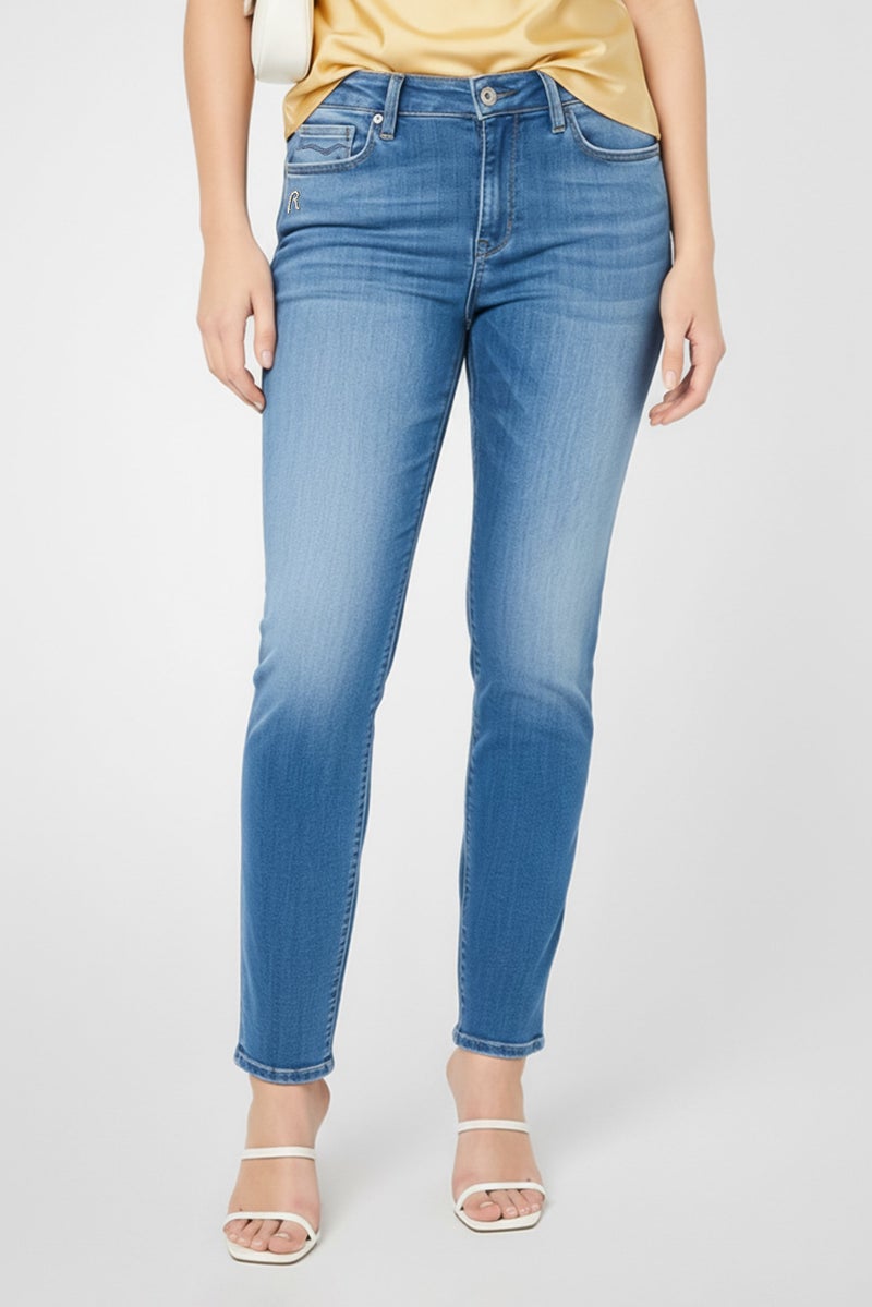 Replay Women Skinny Fit Washed Stretchable Denim Jeans, Blue - Image 1