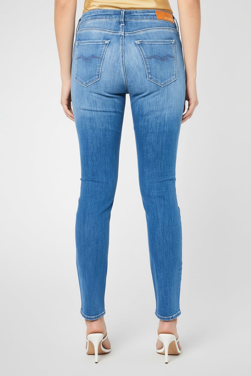 Replay Women Skinny Fit Washed Stretchable Denim Jeans, Blue - Image 3