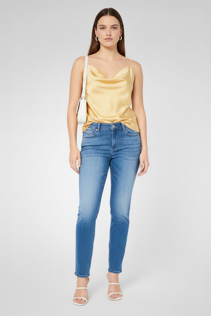Replay Women Skinny Fit Washed Stretchable Denim Jeans, Blue - Image 5