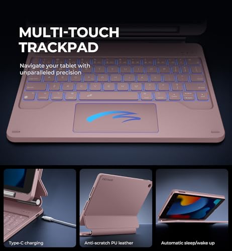 Dexnor for iPad 9th Generation Case with Keyboard Floating Cantilever Magnetic Stand Multi-Touch Trackpad Backlit Pencil Holder Magic Style Keyboard for iPad 9th/8th/7th Generation 10.2", Peony Pink - Image 5