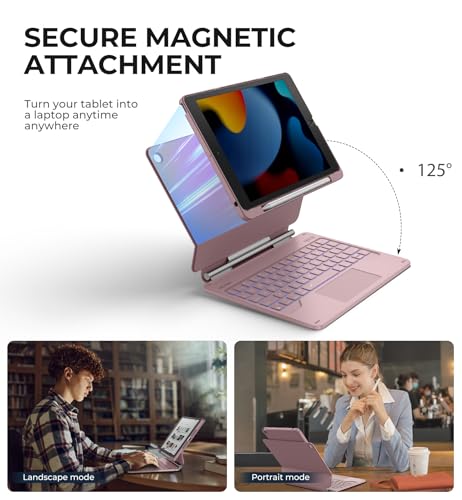 Dexnor for iPad 9th Generation Case with Keyboard Floating Cantilever Magnetic Stand Multi-Touch Trackpad Backlit Pencil Holder Magic Style Keyboard for iPad 9th/8th/7th Generation 10.2", Peony Pink - Image 3