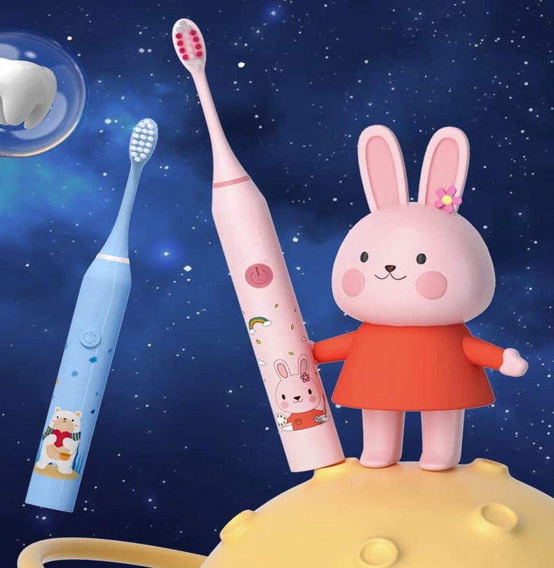 US1984 Sonic Electric Toothbrush for Kids with 5 Modes, 3 Brush Heads & Rechargeable Battery, Ultra Soft Nylon Bristles, IPX7 Waterproof, Electric Power Tooth brush (Blue & Pink) - Image 4