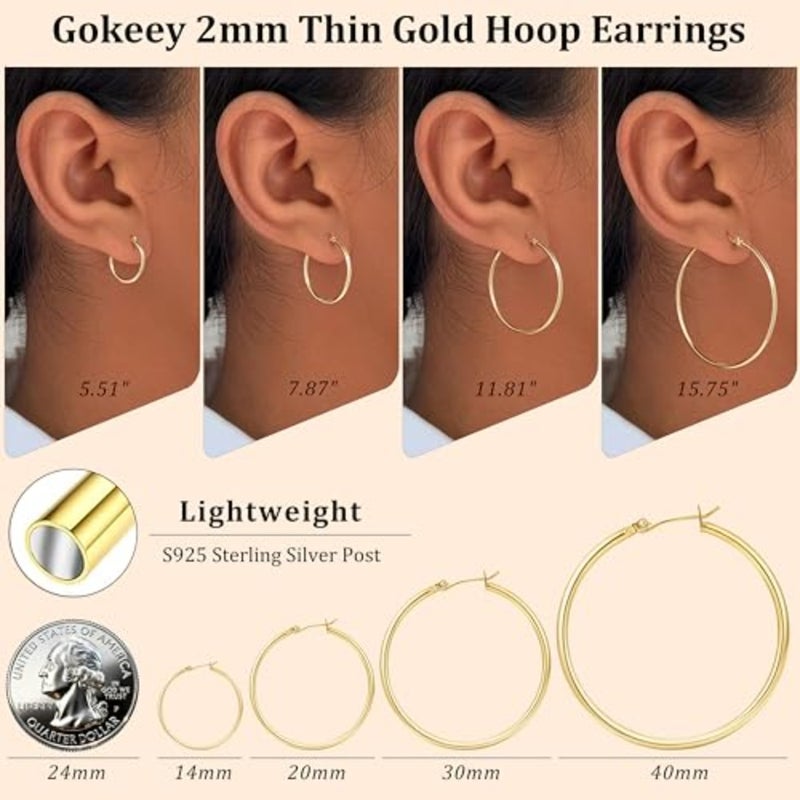 مجموعة أقراط Gokeey الذهبية للنساء، أقراط ذهبية مطلية بالذهب عيار 14 قيراط مع أقراط ذهبية رفيعة من الفضة الإسترلينية لا تسبب الحساسية للفتيات هدايا مجوهرات عصرية - Image 4