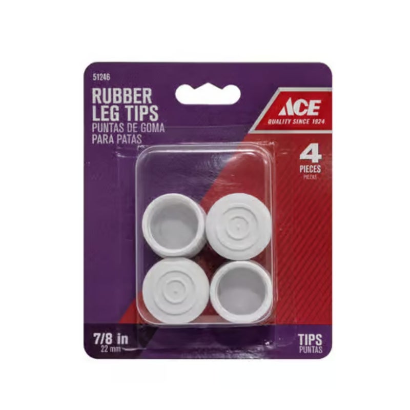 ACE Rubber Leg Tips – 7/8 Inch White Non-Slip Chair Leg Caps (4 Pieces) - Image 1