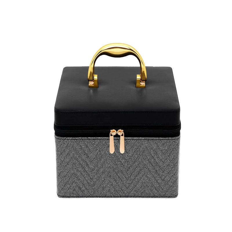 Hard Craft Hard Craft Large Capacity Cosmetic Bags For Womens Girls Bride Multi Functional Beauty Case Wedding Makeup Jewelery Bridal Box Leather Storage Organizer Home Travel With Mirro Handle 165x165x12 cm - Image 1