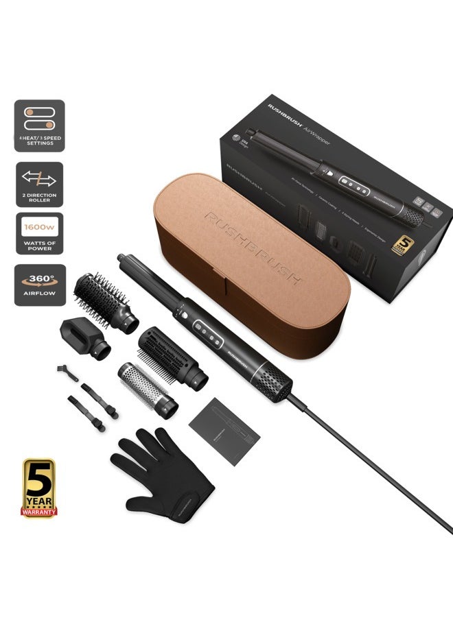 Rush Brush - Air Wrapper Black  , 5 Air Kit , 1600AC motor brushless , Low noise , 360° Airflow , Air-Force Technology , 4 Heat /3 Speed - Image 1