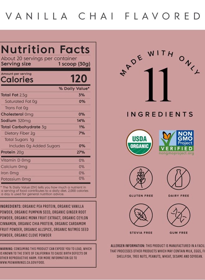 Truvani Vegan Pea Protein Powder | Vanilla Chai | 20g Organic Plant Based Protein | 20 Servings | Keto | Gluten & Dairy Free | Low Carb | No Added Sugar - Image 2