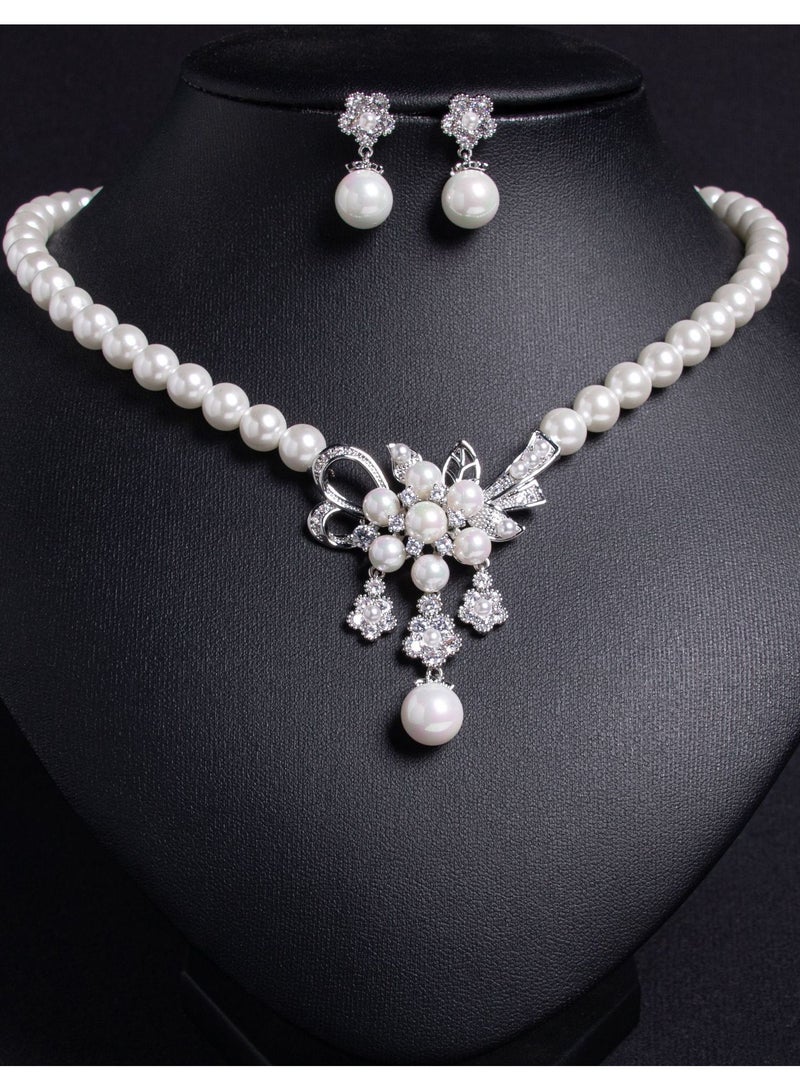 Mark Fairwhale Pearl Necklace Earrings High-End set Wedding Accessories  - Image 1