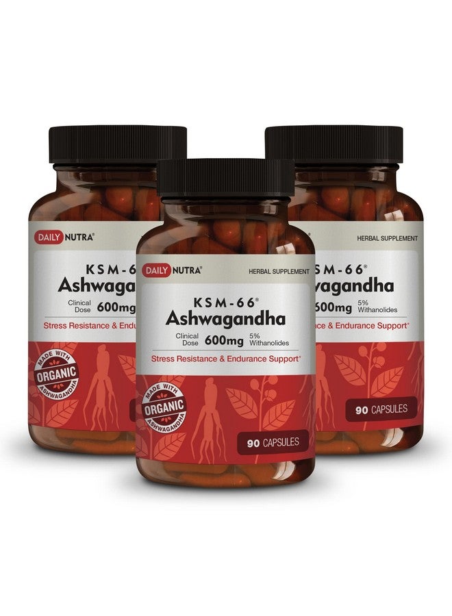 DailyNutra KSM-66 Ashwagandha 600mg Organic Root Extract - High Potency Supplement with 5% Withanolides | Supports Relaxation, Focus, & Energy (270 Capsules) - Image 1