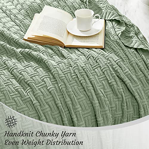 TREELY 100% Cotton Knitted Throw Blanket Couch Cover Blanket(31 x 40 Inches, Light Sage Green) - Image 5