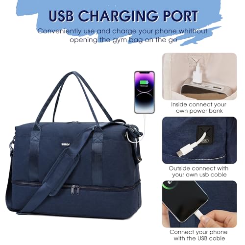 WANDF حقيبة شخصية لطيران سبيريت 18x14x8 مع منفذ شحن USB، حقيبة سفر تحت المقعد مع جيب مبلل وحيز للأحذية، حقائب يد للنساء والرجال (زرقاء) - Image 5