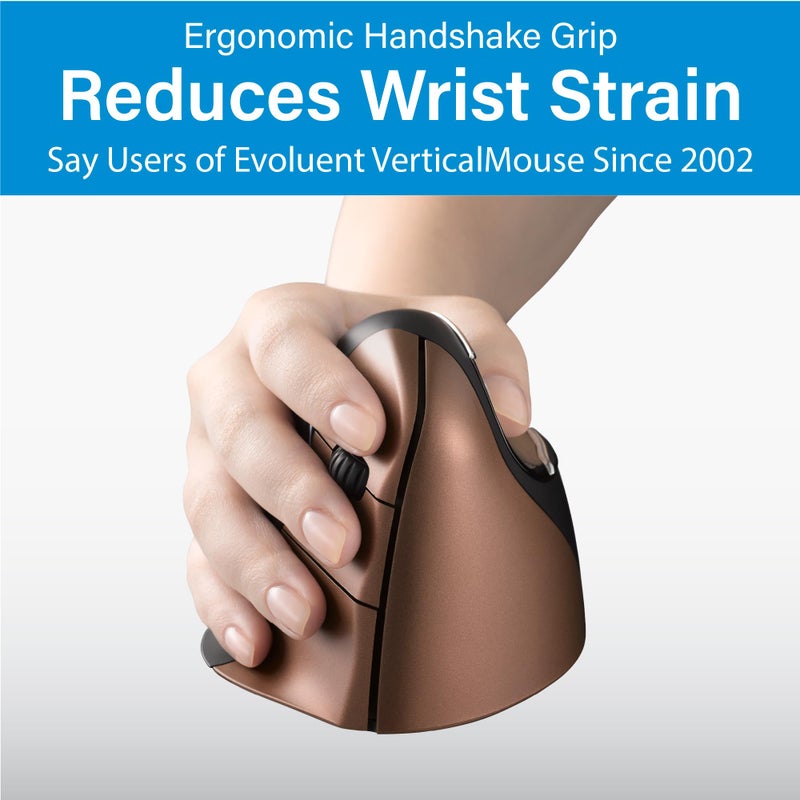 Evoluent â€“ Inventor of The Vertical Mouse â€“ VM4SW Ergonomic Vertical Mouse Right Hand Small Wireless USB, Sculpted for Comfort, Reduces Wrist Strain, 4 Speeds, 6 Customizable Buttons in Windows - Image 2