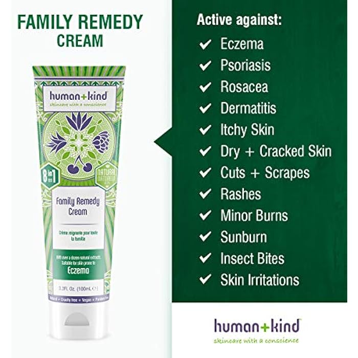 human kind Human + Kind Family Remedy Cream, Multi-Purpose Cream for Eczema, Psoriasis, Dry and Sensitive Skin, Insect Bites, 3.53 Ounce - Image 4