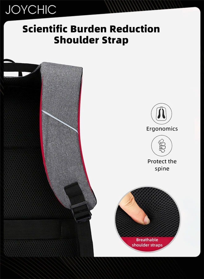 Joychic حقيبة ظهر سفر للكمبيوتر المحمول متعددة الوظائف للأعمال مضادة للسرقة بسحاب حقيبة يومية بسعة كبيرة للجامعة والمدرسة مع منفذ شحن USB تناسب 15.6 بوصة للرجال للعمل المكتبي في الهواء الطلق رمادي + أسود - Image 2