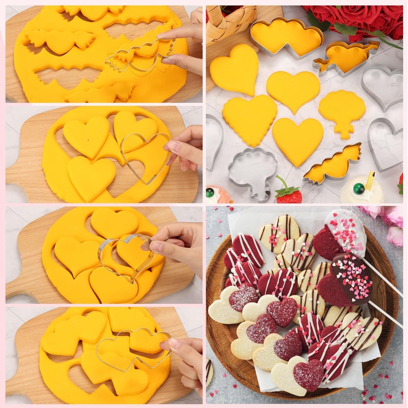 LifeisLuck Valentineâ€™s Day Cookie Cutters 8 Pcs Romantic Heart Shapes Stainless Steel Biscuit Molds with Wing Heart, LOVE, Flower Small Cookie Cutters for Baking Anniversary DIY Sandwich Cookie Cutters - Image 4