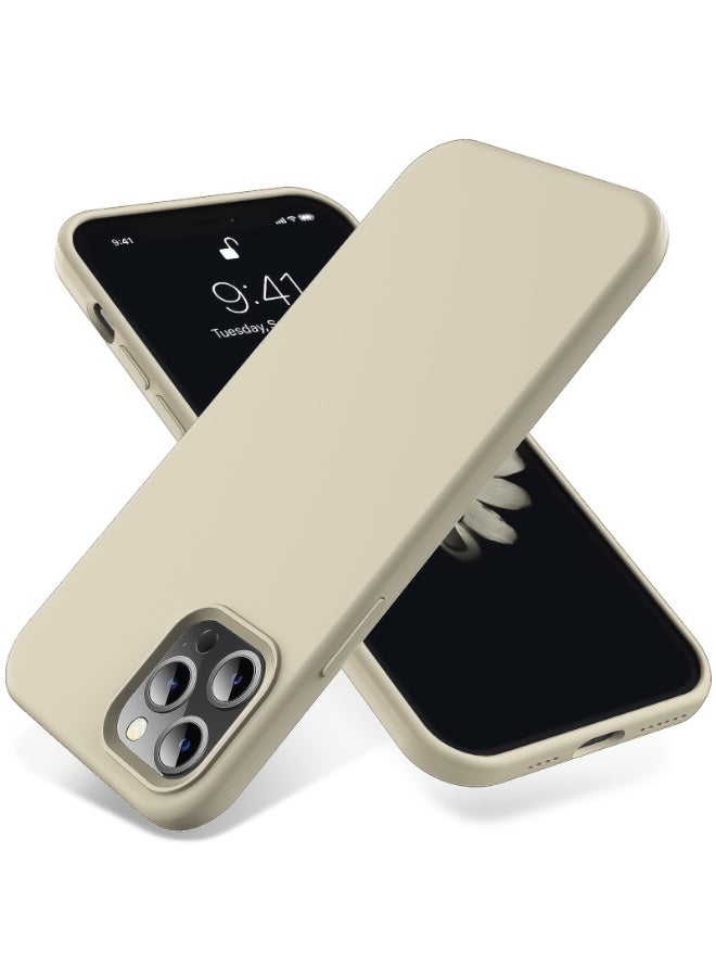 جراب متوافق مع iPhone 13 Pro Max مقاس 6.7 بوصة، جراب هاتف نحيف من السيليكون السائل مكون من 4 طبقات من المطاط الهلامي الناعم المقاوم للصدمات مع بطانة من الألياف الدقيقة المضادة للخدش (بيج) - Image 1