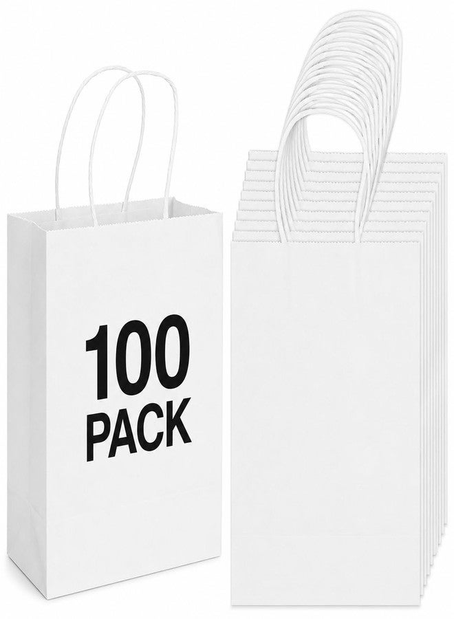 HavrePac 100 Pack 5.9x3.15x8.26 inch Small White Gift Bags, Kraft Bags with Handles Bulk for Birthday Party Favors,Gift Paper Bags,Retail Shopping Business Goody Craft Gift Bags - Image 1