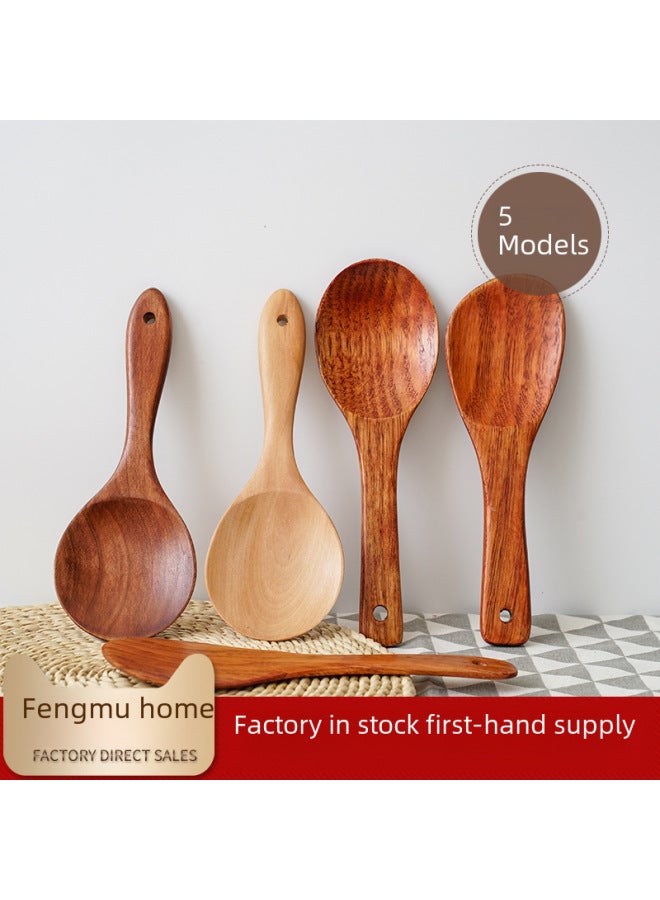 Fengmu Home 20cm Rice Spoon Wooden Small Rice Shovel Household Rice Shovel Manufacturers Supply Engraved Logo-Color:20*7.5 Lotus Wood With Nest Spoon -385  - Image 2
