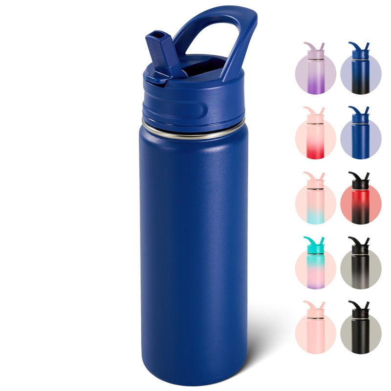 Fijinhom 18oz Insulated Stainless Steel Water Bottle with Straws, Double Wall Vacuum Insulated Bottles, Metal Thermo for Travel, Sports, Leak-Proof, BPA Free, Women & Men, Blue - Image 1