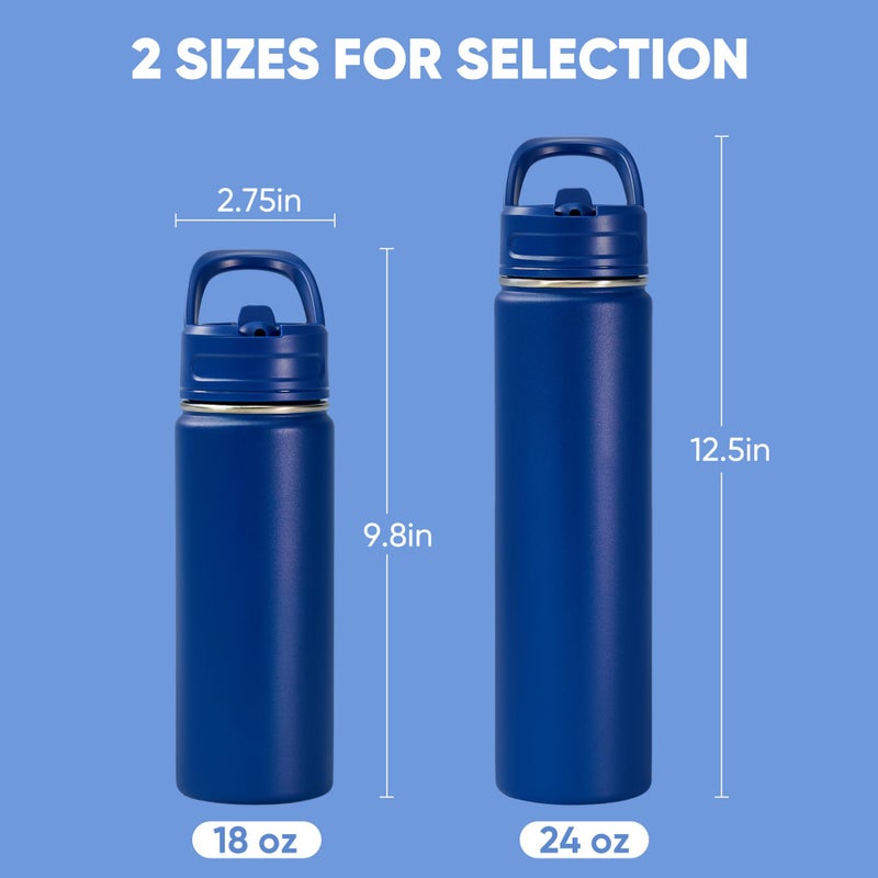 Fijinhom 18oz Insulated Stainless Steel Water Bottle with Straws, Double Wall Vacuum Insulated Bottles, Metal Thermo for Travel, Sports, Leak-Proof, BPA Free, Women & Men, Blue - Image 2