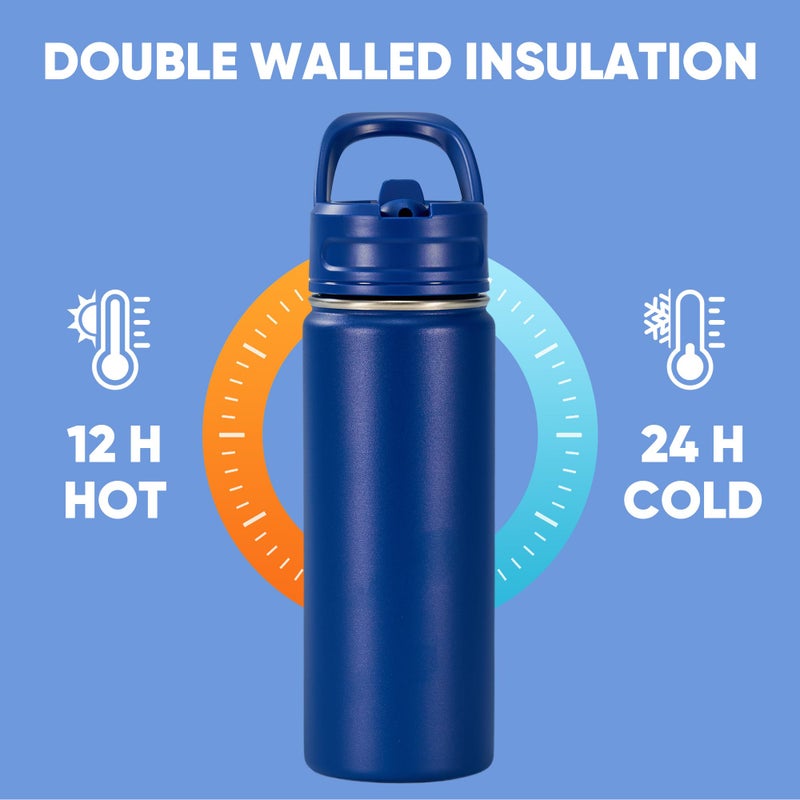 Fijinhom 18oz Insulated Stainless Steel Water Bottle with Straws, Double Wall Vacuum Insulated Bottles, Metal Thermo for Travel, Sports, Leak-Proof, BPA Free, Women & Men, Blue - Image 5