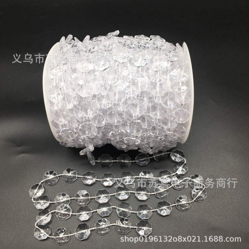 Factory direct wedding acrylic crystal bead chain wedding ceiling crystal tree Christmas tree decorative bead curtain hanging string 14mm transparent flying saucer roll (15 meters) 