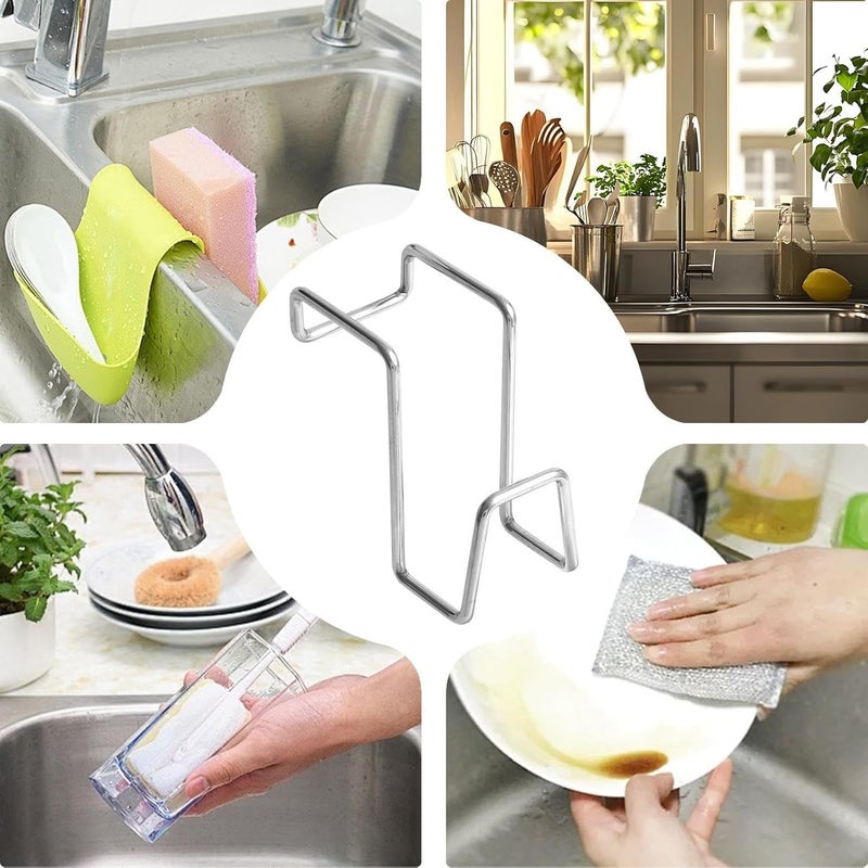 Sink Sponge Holder - 20cm Stainless Steel Double-Sink Rack, Hangable Kitchen Organizer, Space-Saving Basket | Rustproof Drying For Soap Brushes Towels Scrubbers Dish Sponges - Image 4