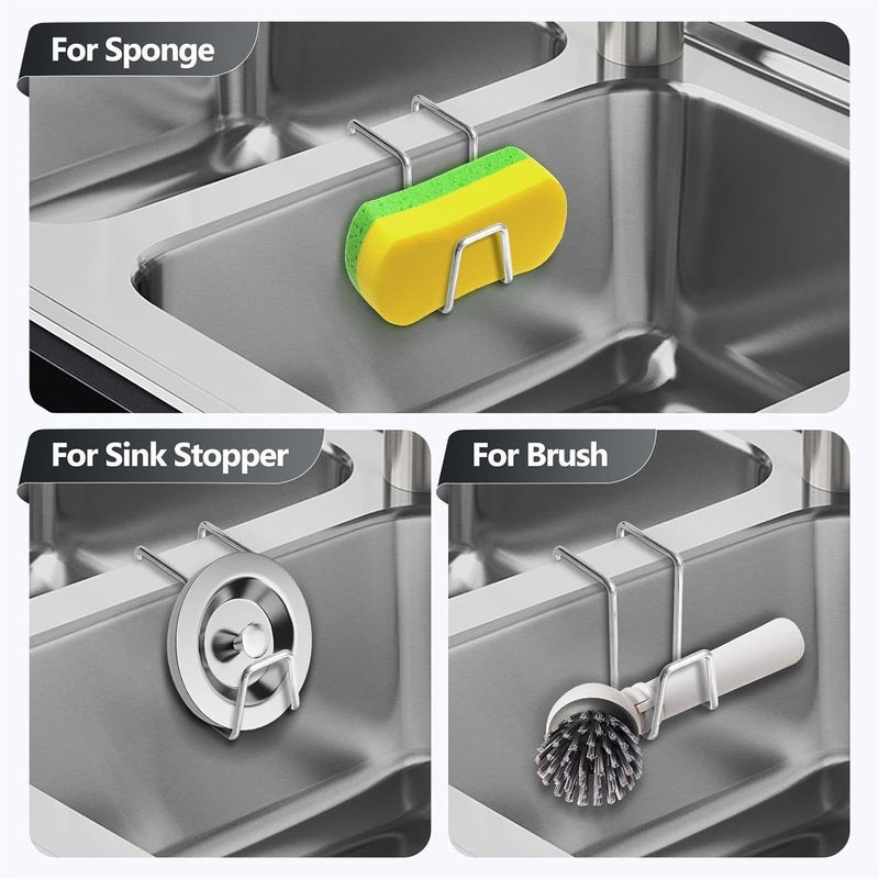 Sink Sponge Holder - 20cm Stainless Steel Double-Sink Rack, Hangable Kitchen Organizer, Space-Saving Basket | Rustproof Drying For Soap Brushes Towels Scrubbers Dish Sponges - Image 2