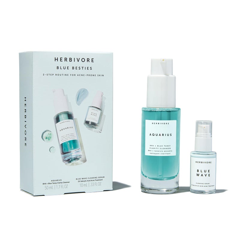 HERBIVORE Blue Besties Duo â€“ 2-Step Treatment for Acne-Prone Skin, Aquarius Cleanser (50 mL) & Blue Wave Serum (10 mL), Plant-Based, Vegan, Cruelty-Free - Image 1