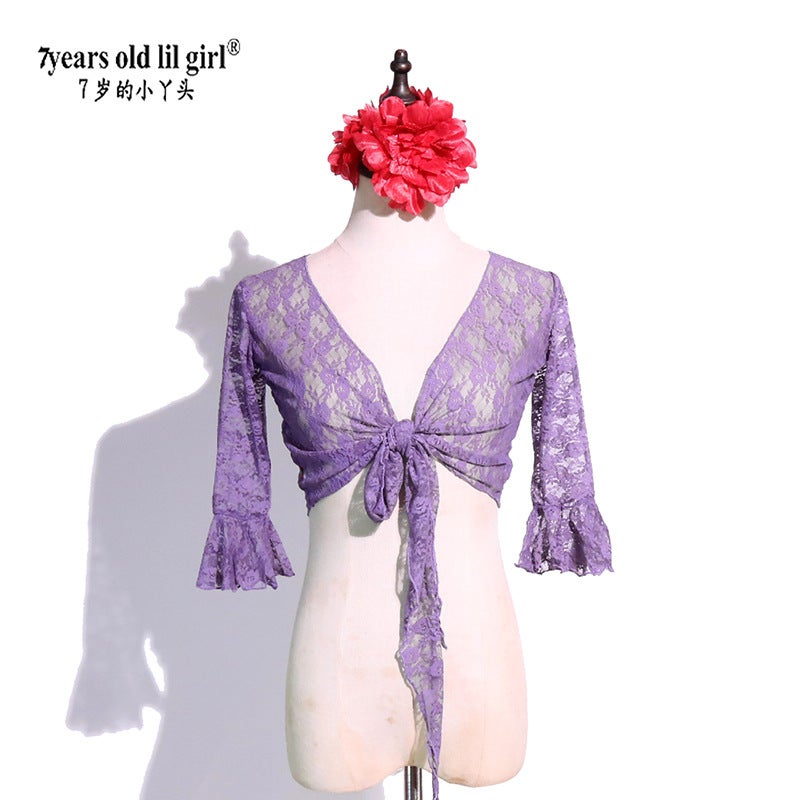 Dance Wear Brand Design Lace Flora Cardigan Bell Sleeve Short Top Factory Wholesale Euu14 - Image 1