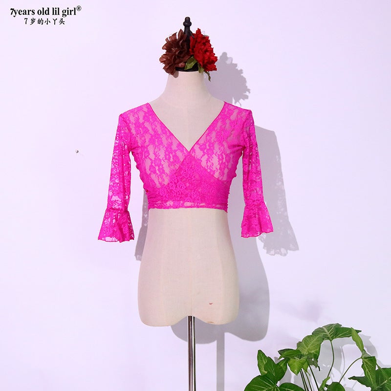 Dance Wear Brand Design Lace Flora Cardigan Bell Sleeve Short Top Factory Wholesale Euu14 - Image 2