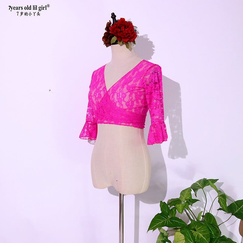 Dance Wear Brand Design Lace Flora Cardigan Bell Sleeve Short Top Factory Wholesale Euu14 - Image 3