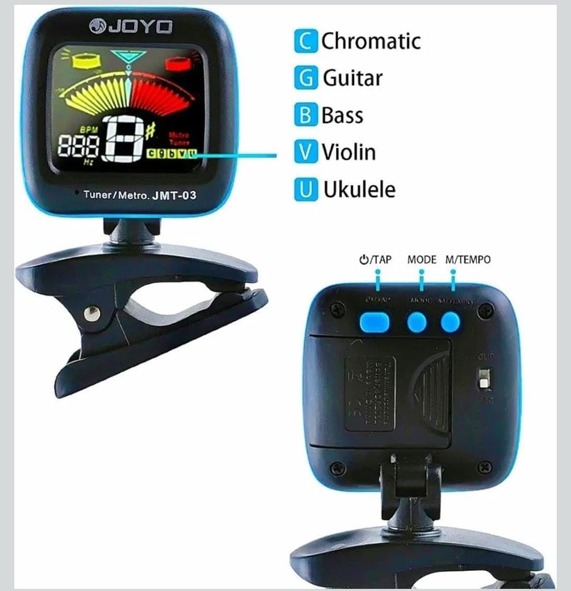 JOYO JMT-03 Clip-on Tuner and Metronome with Color Display for Guitar, Bass, Violin, Ukulele - Image 3