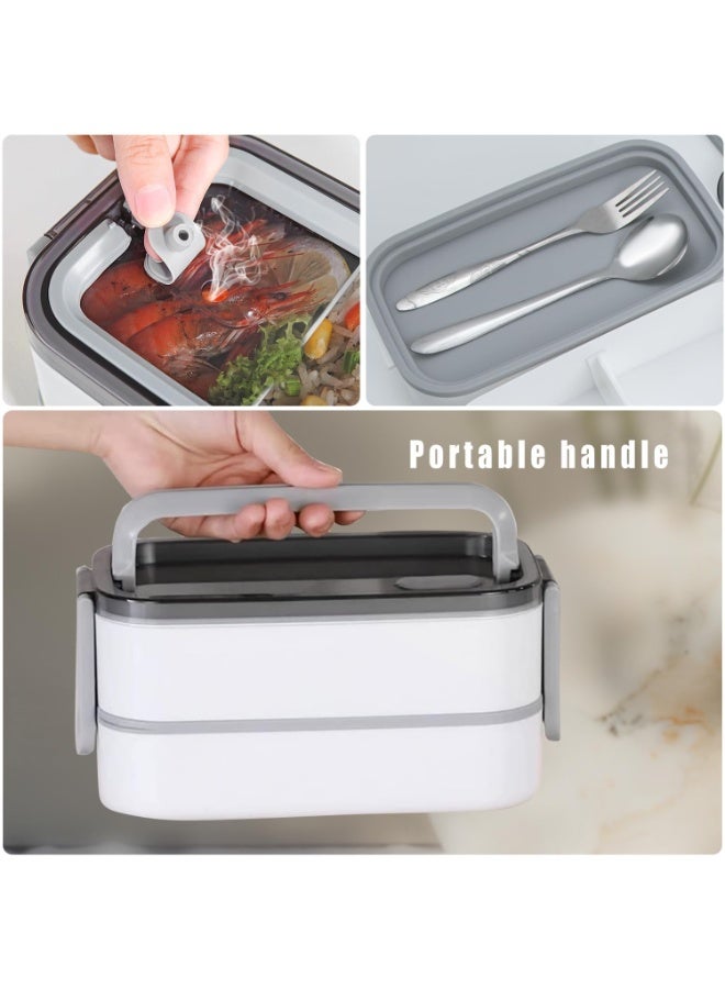 JINFANLI Double layer leakproof lunch box, large lunch box with compartments and cutlery set, adult lunch box container food pick, microwave food safe lunch box  - Image 5