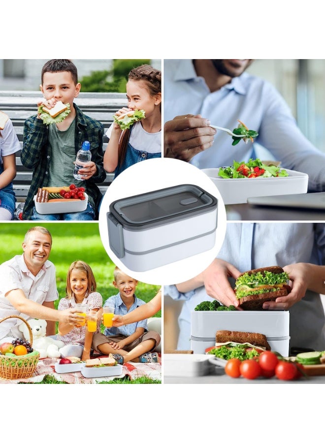 JINFANLI Double layer leakproof lunch box, large lunch box with compartments and cutlery set, adult lunch box container food pick, microwave food safe lunch box  - Image 2