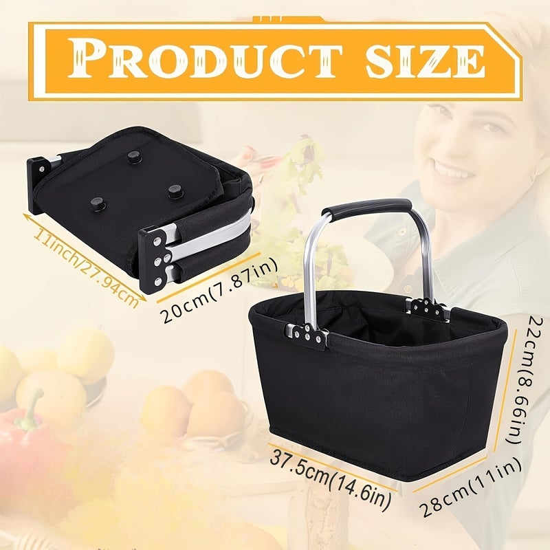 PETO Foldable Aluminum Frame Basket with Large Zipper Side Pocket, Insulated Oxford Cloth Shopping Basket - Image 3