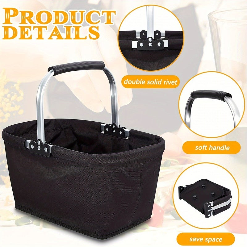 PETO Foldable Aluminum Frame Basket with Large Zipper Side Pocket, Insulated Oxford Cloth Shopping Basket - Image 2