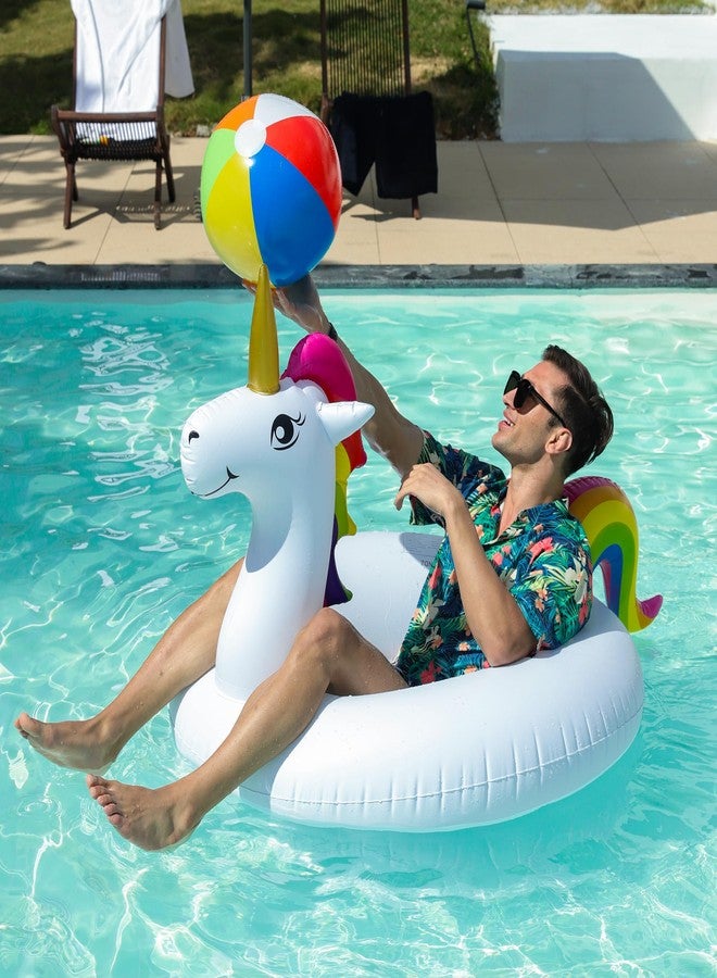 PARENTSWELL 43'' Inflatable Unicorn Flamingo Pool Floats, 2 Pack Pool Tube Floaties Swim Rings with 2 Beach Balls, Inflatable Pool Raft Tubes for Adults Pool Party Favors - Image 2