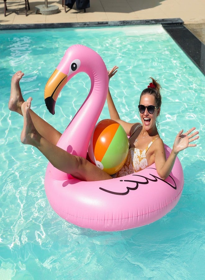 PARENTSWELL 43'' Inflatable Unicorn Flamingo Pool Floats, 2 Pack Pool Tube Floaties Swim Rings with 2 Beach Balls, Inflatable Pool Raft Tubes for Adults Pool Party Favors - Image 3
