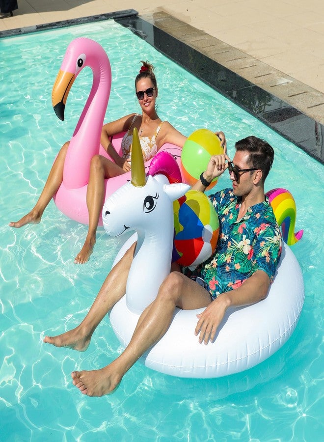 PARENTSWELL 43'' Inflatable Unicorn Flamingo Pool Floats, 2 Pack Pool Tube Floaties Swim Rings with 2 Beach Balls, Inflatable Pool Raft Tubes for Adults Pool Party Favors - Image 5