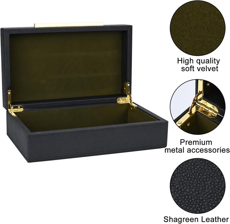 XIGEXIGE Small Black Shagreen box Faux Leather Decorative Box,Keepsake And Memory Storage Decorative Boxes with Lids for Modern Home Decor Jewelry Box Organizer - Image 3