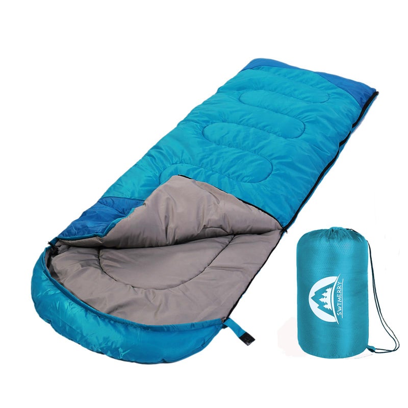 SWTMERRY Sleeping Bag 3 Seasons (Summer, Spring, Fall) Warm & Cool Weather - Lightweight,Waterproof Indoor & Outdoor Use for Camping Hiking, Backpacking and Survival (Sky Blue) - Image 2