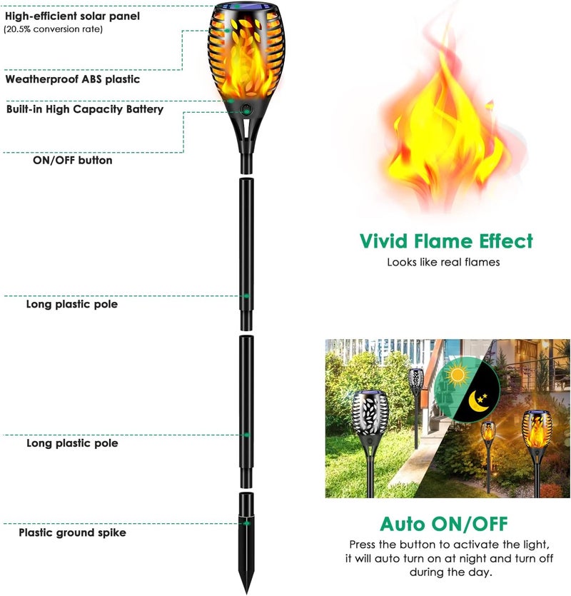 TomCare 8 Pack Outdoor Solar Lights Flickering Flames Torch Decorative Garden Lights - Image 3