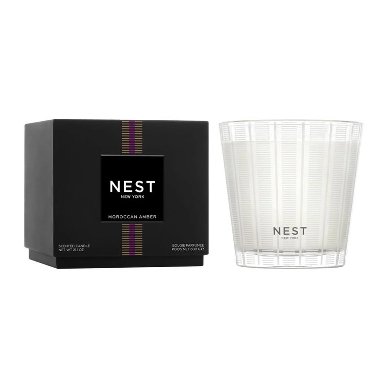 Nest New York شمعة ناست نيويورك المعطرة 3 فتيل أمبر مغربي 212 أونصة حتى 100 ساعة من وقت الاحتراق وعاء زجاجي قابل لإعادة الاستخدام