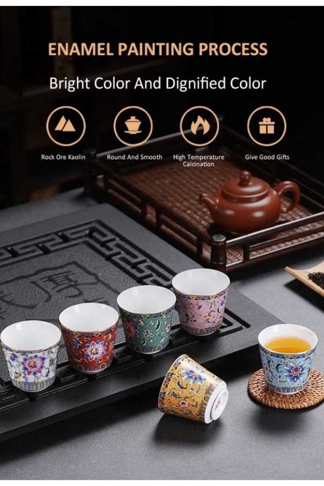 أفضل ذروة 6 أكواب شاي سيراميك مع صندوق هدايا، مجموعة أكواب قهوة بورسلين أنيقة مطلية بالمينا الزهري، 6 أكواب شاي زهرية الألوان للاستخدام في المنزل والمكتب والمطعم - Image 3