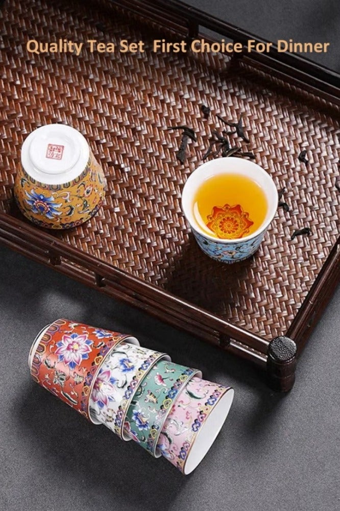 أفضل ذروة 6 أكواب شاي سيراميك مع صندوق هدايا، مجموعة أكواب قهوة بورسلين أنيقة مطلية بالمينا الزهري، 6 أكواب شاي زهرية الألوان للاستخدام في المنزل والمكتب والمطعم - Image 5