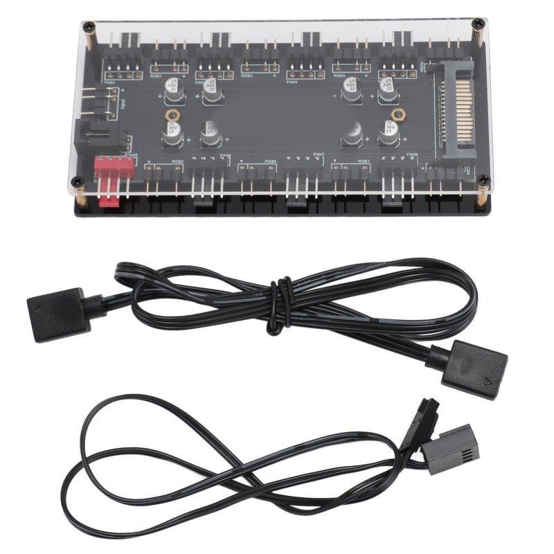 Republic Of Gamers ARGB PWM 2 in 1 8 Way Hub - 8 Port 5V 3Pin ARGB Lighting Sync with 8 Channel 12V 4Pin PWM Fan Controller for PC Computer Chassis - Image 1